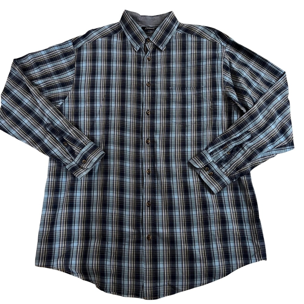 Roundtree‎ & Yorke Casuals Mens XLT Blue Plaid Cotton Button Down Shirt Tall